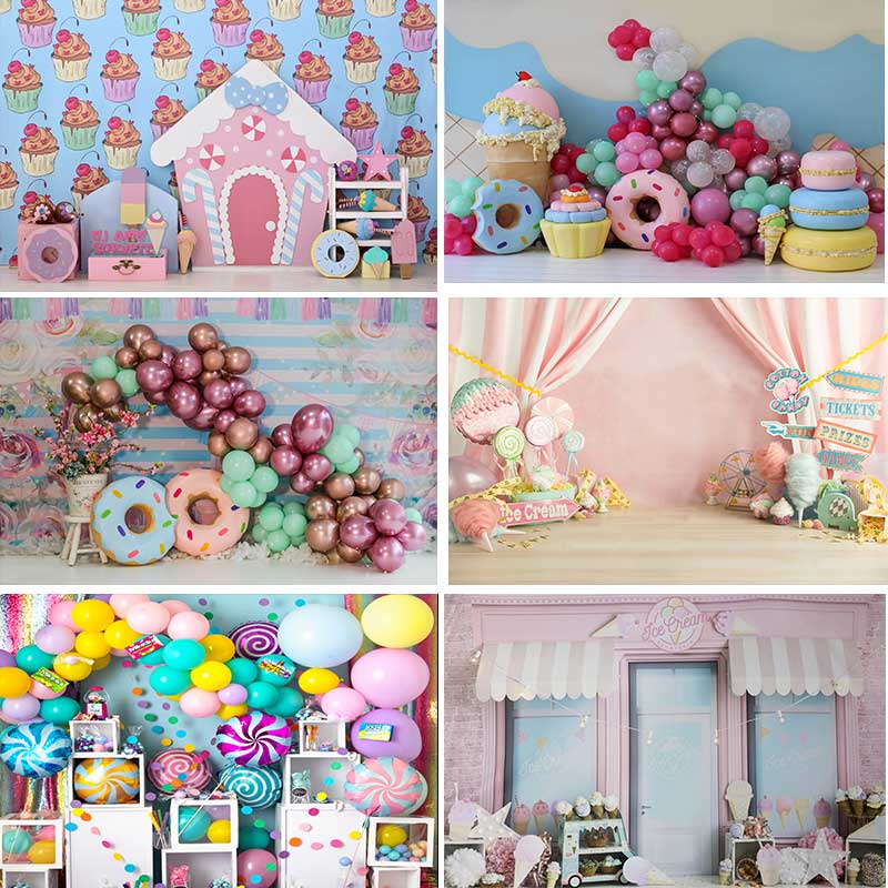 Candy House Party Backdrop For Baby Shower New Born Cake Smash Doughnut