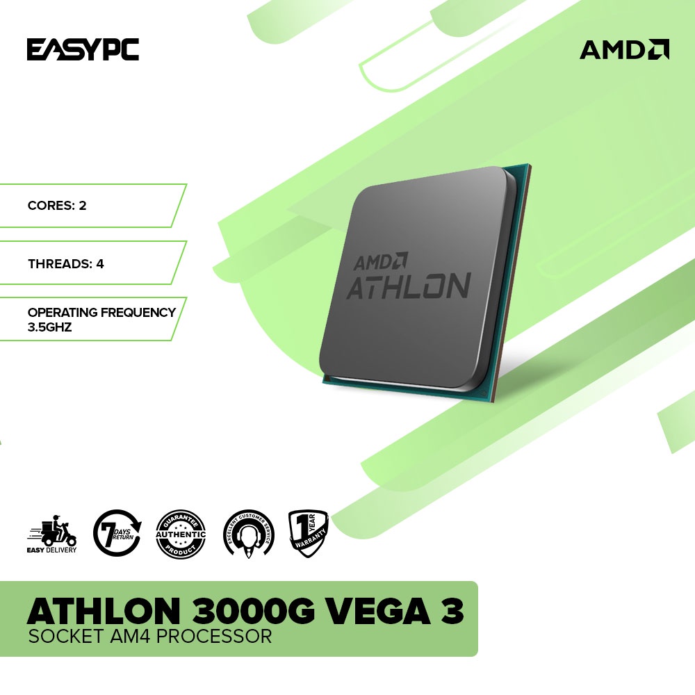 EasyPC AMD Athlon 3000G Vega Socket Am4 Graphic Processor Box Type or  with AMD Fan MPK