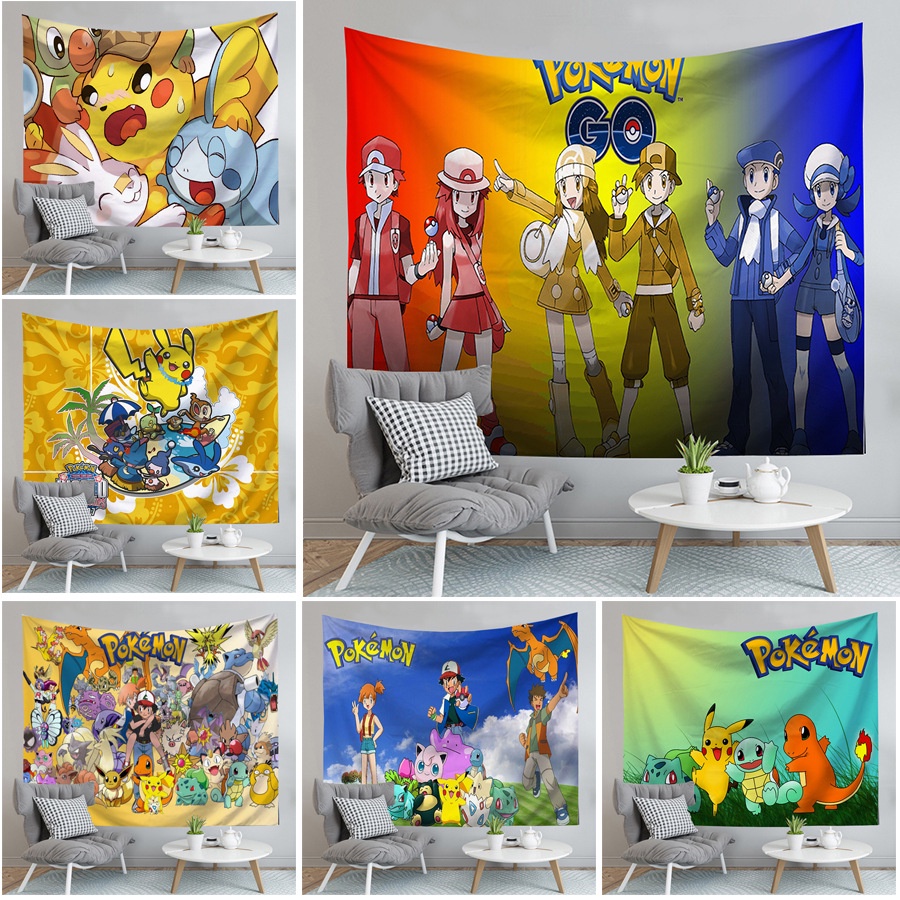 Pokémon Tapestry Japanese Anime Cartoon Pikachu Wall Decorative Room ...