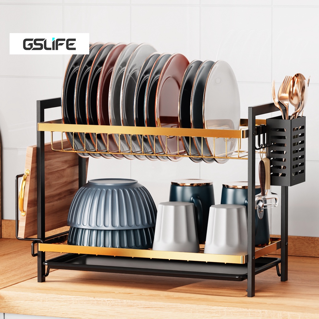 GSlife 2/3-Tier Dish Drainer Dish Drying Rack Plate Organizer Storage Shelf  Kitchen Rack