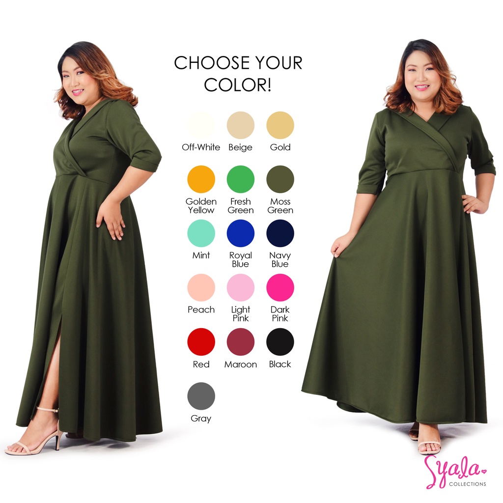 Overlap Slit Maxi Party Plus Weddings Plain Moss Green Dress Syala ...