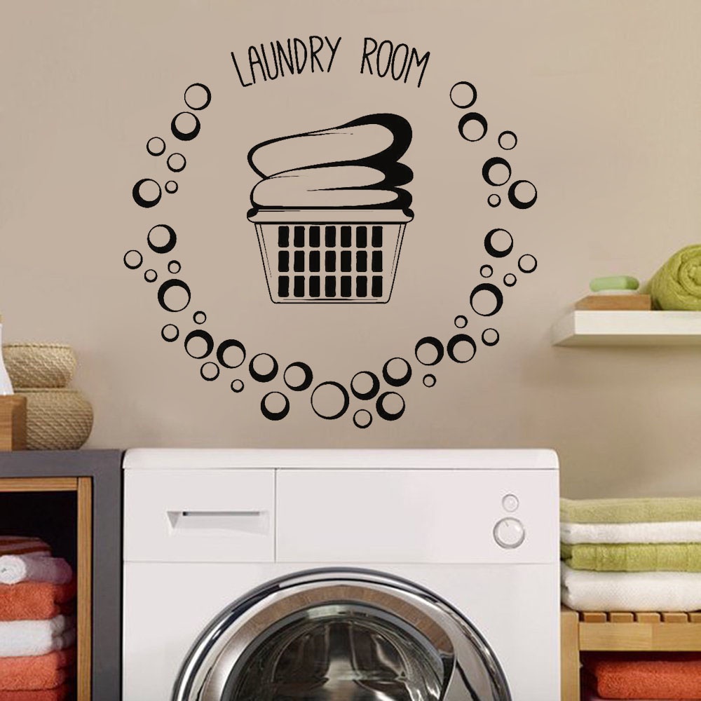 Laundry Room Vinyl Wall Decal Decor Basket Clothes Bubbles Stickers 