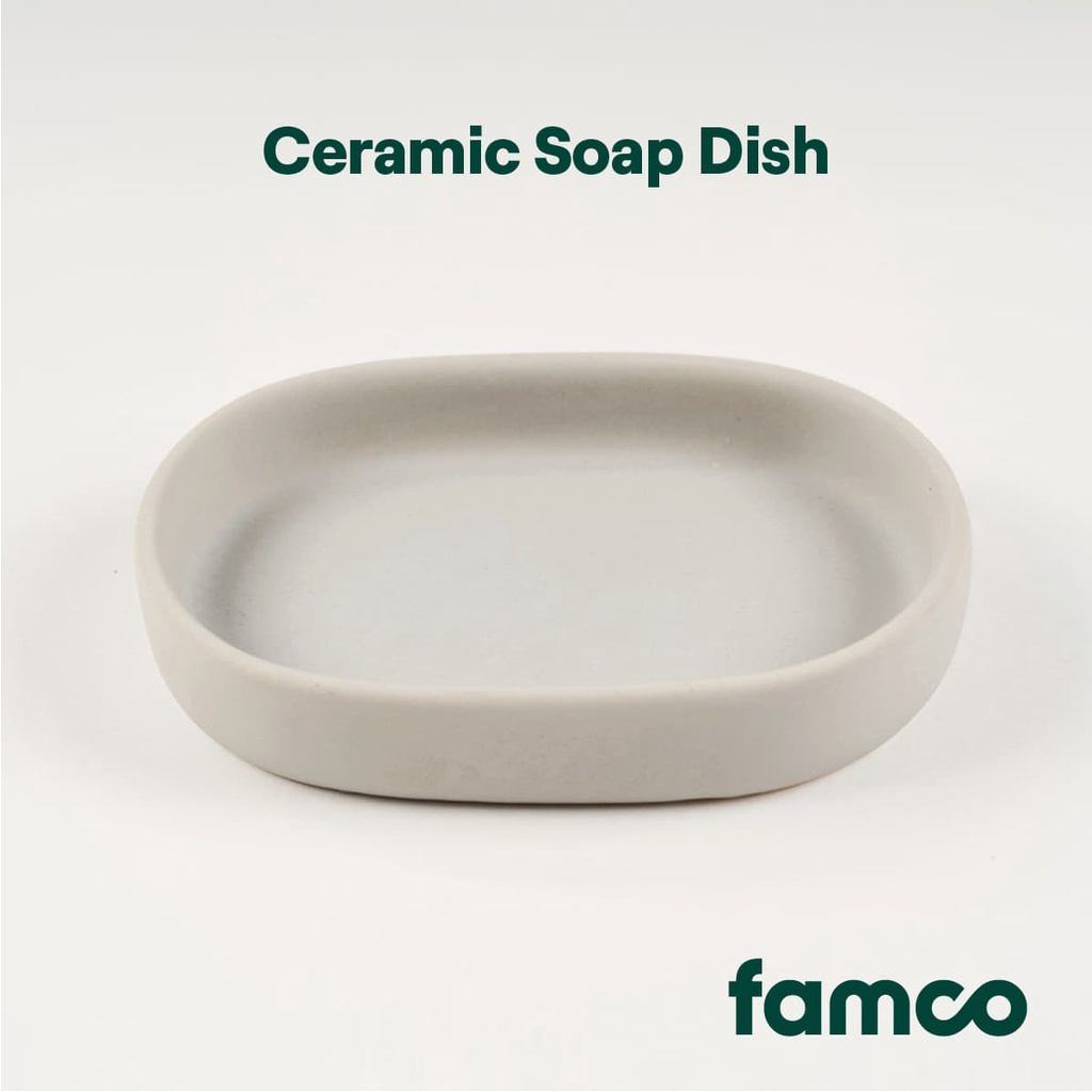 Famco Ceramic Soap Dish, Minimalist Design, Protects Countertops and