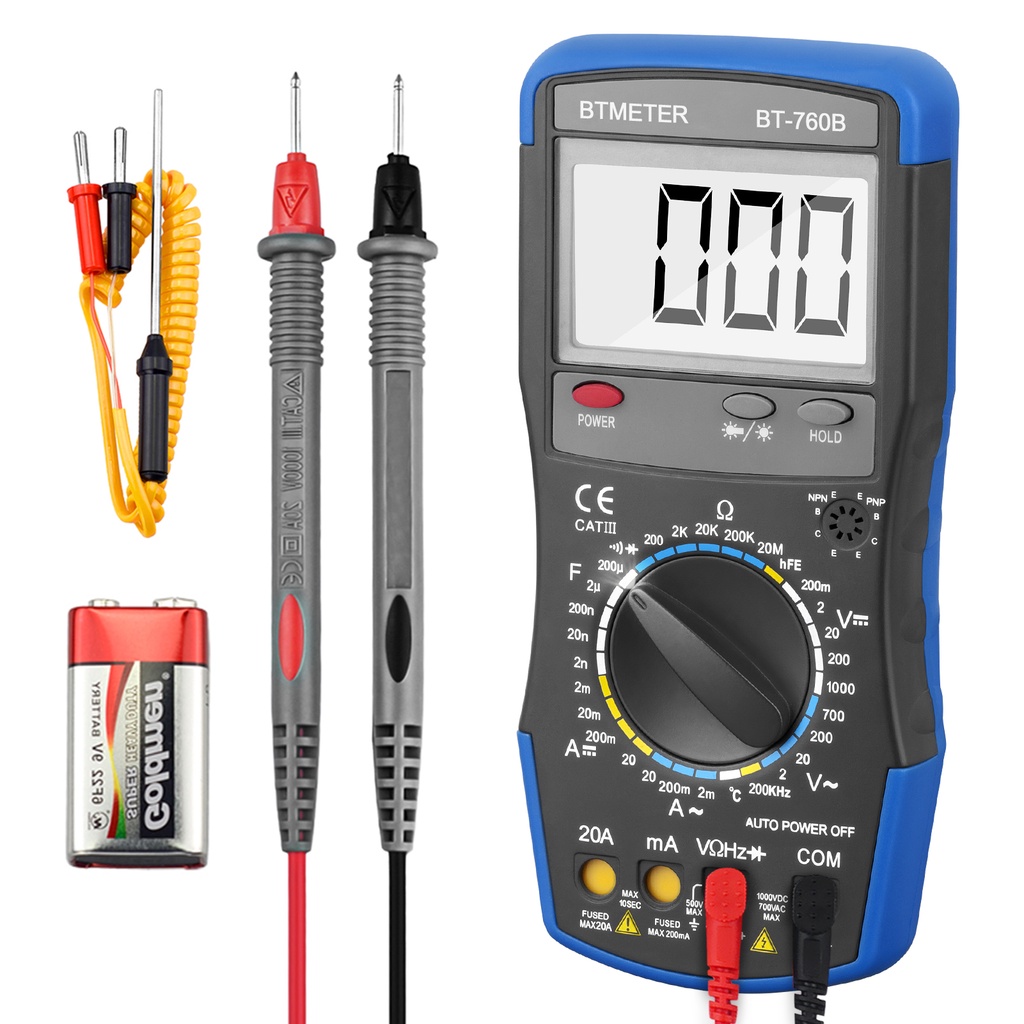 Digital Multimeter Tester Profesional hFE-Test 20A Ammeter 600V DC AC ...