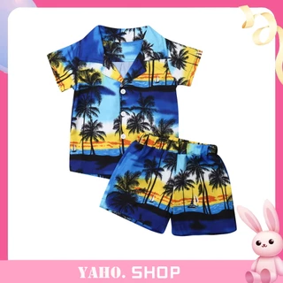 2pcs Toddler Boy Vacation Floral Tree Print Shirt and Shorts Set