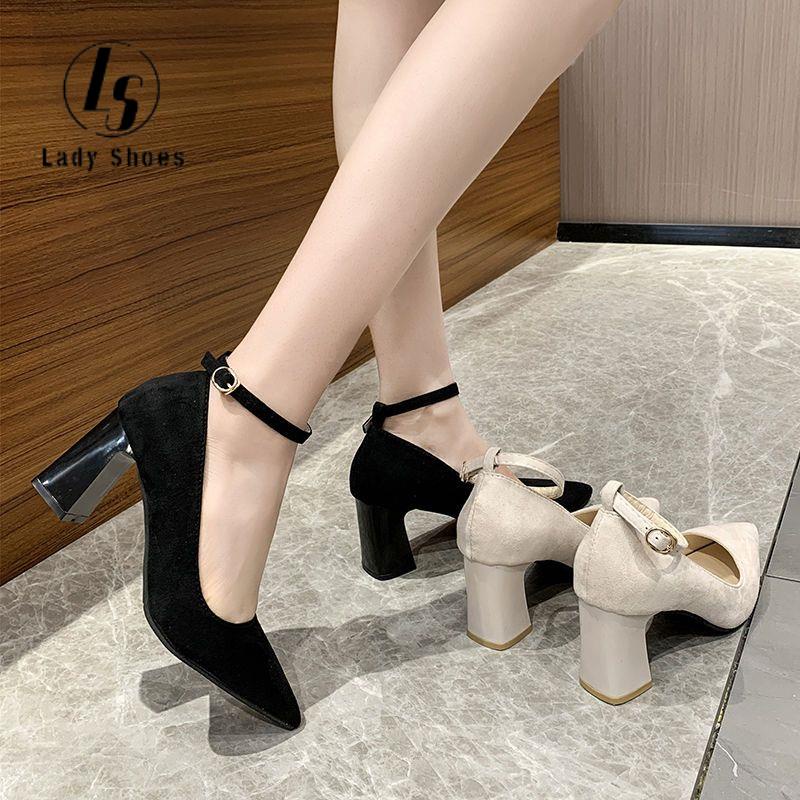 One Strap Ankle closed shoes with heels block With the