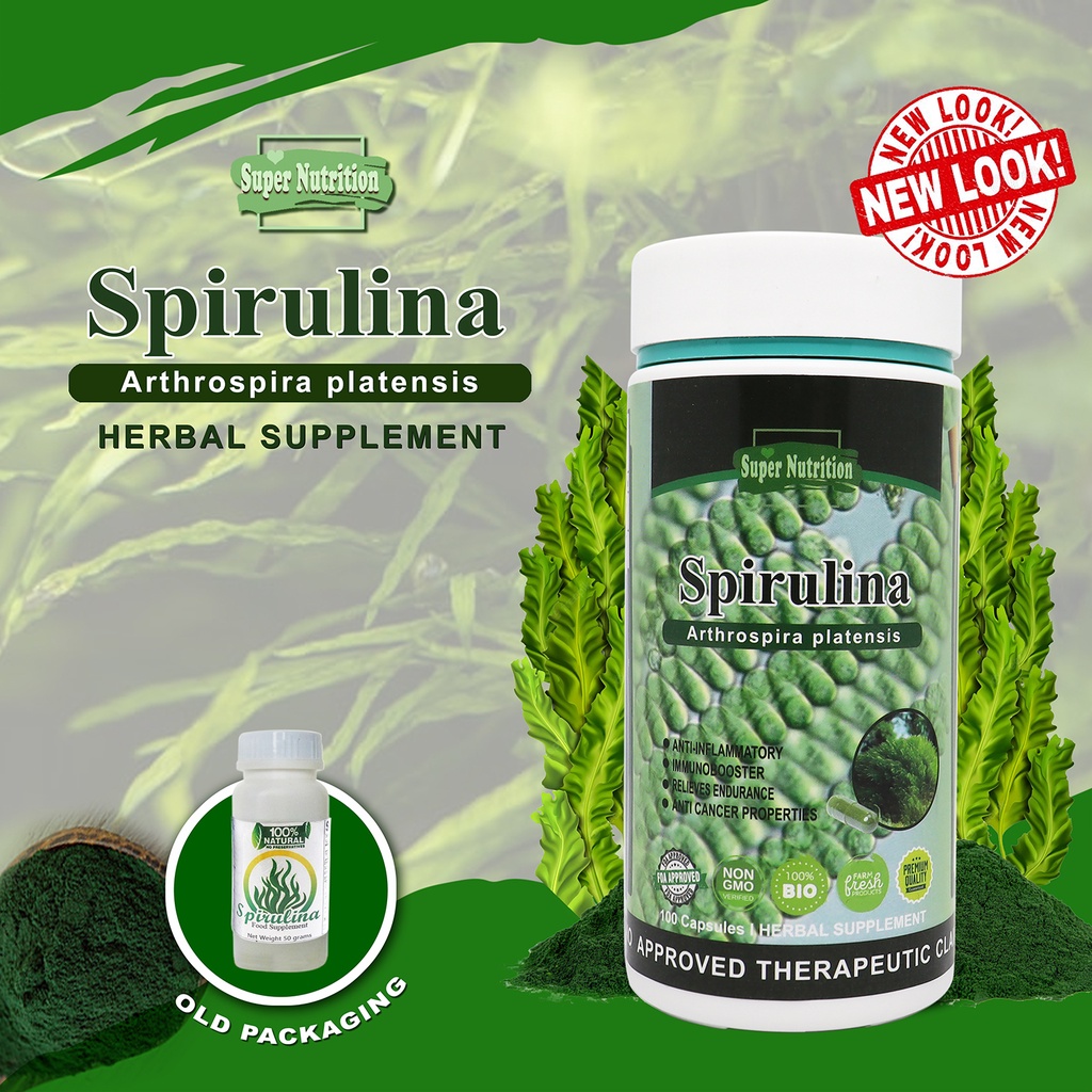 Spirulina Natural Herbs 100 Capsules/Bottle(Arthrospira Platensis) Shopee Philippines