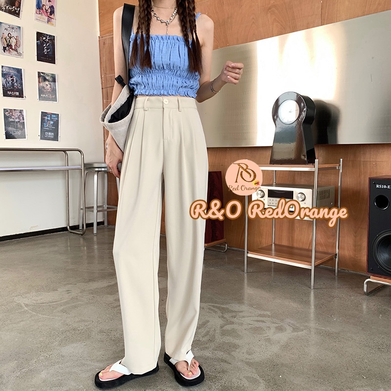 R&O Korean Suit high waist slim elastic wide leg pants vertical ...