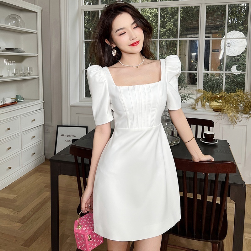 filipiniana dress formal dress Palace style puff sleeves square neck high waist slim white dress dress Shopee Philippines