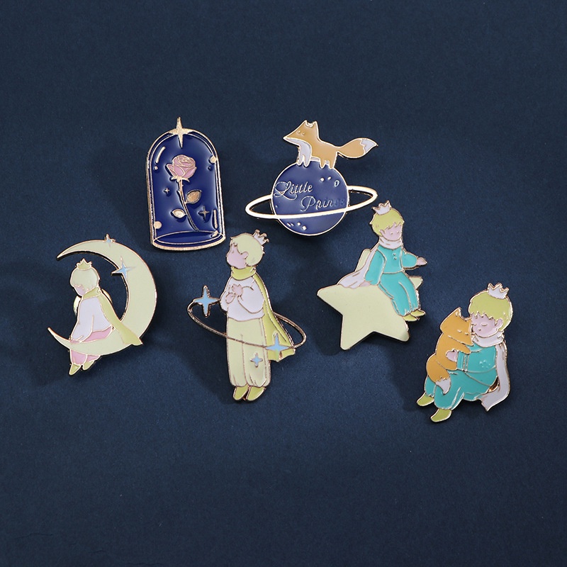 Anime Little Prince Enamel Lapel Brooch Pin Cartoon Fox Rose Starry