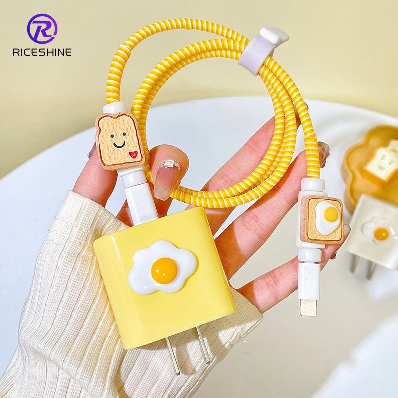 1 Set Data Cable Protector Case for Iphone/ Cute Fried Egg USB Cable