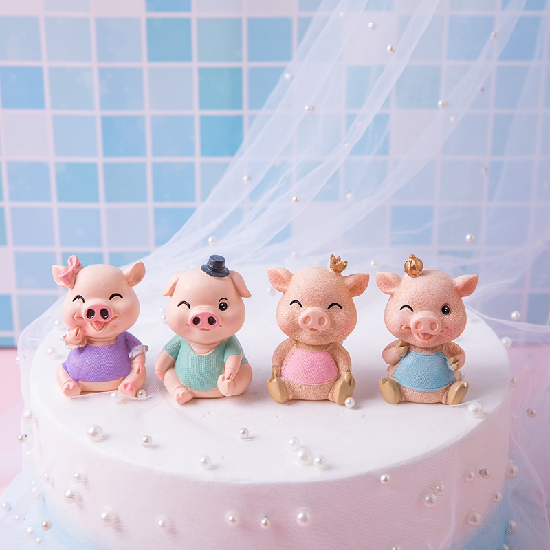 Cute Piggy Figurine Birthday Cake Topper Cartoon Pigs Miniature Craft ...