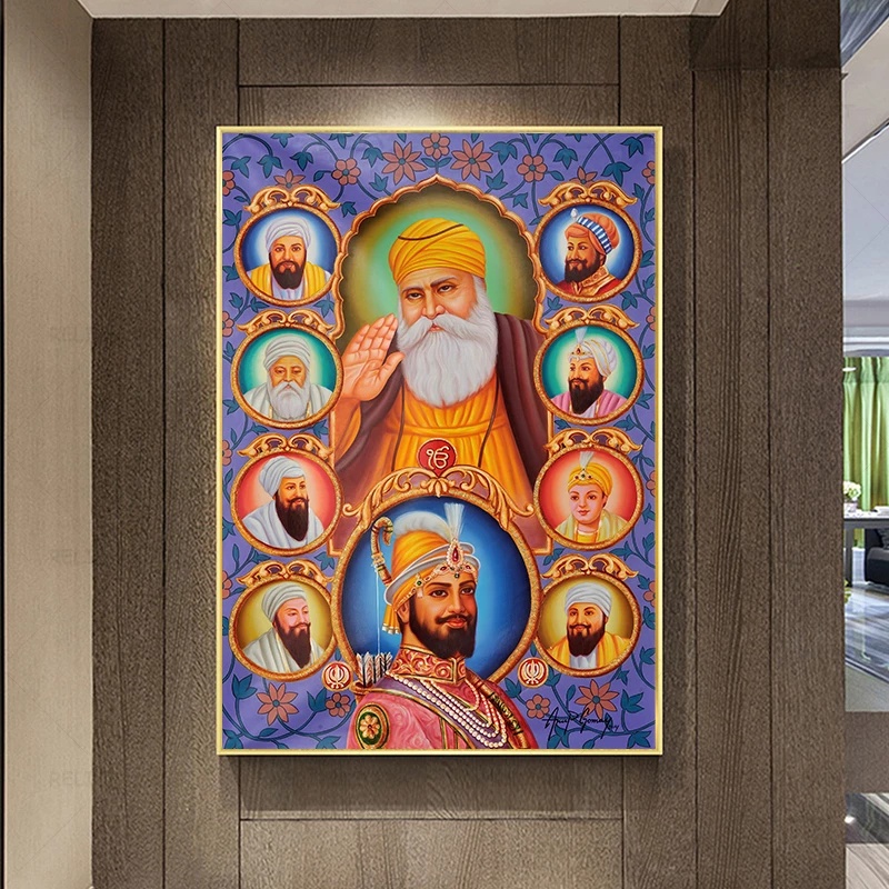 Frameless India Art The Ten Sikh Gurus Canvas Painting Wall Art Guru ...