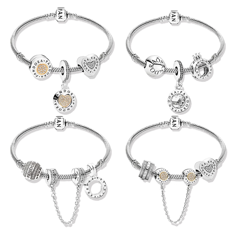 925 Silver Pandora Bracelet With Charm Berloques Chain 19cm Shopee