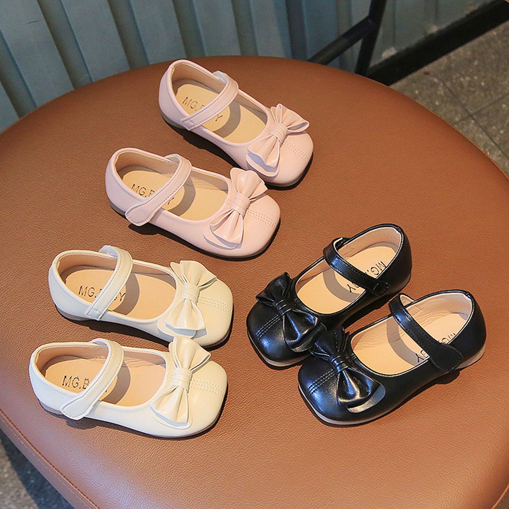 Cute Bow Princess Leather Shoes Baby Girl Formal Black Shoes Toddler