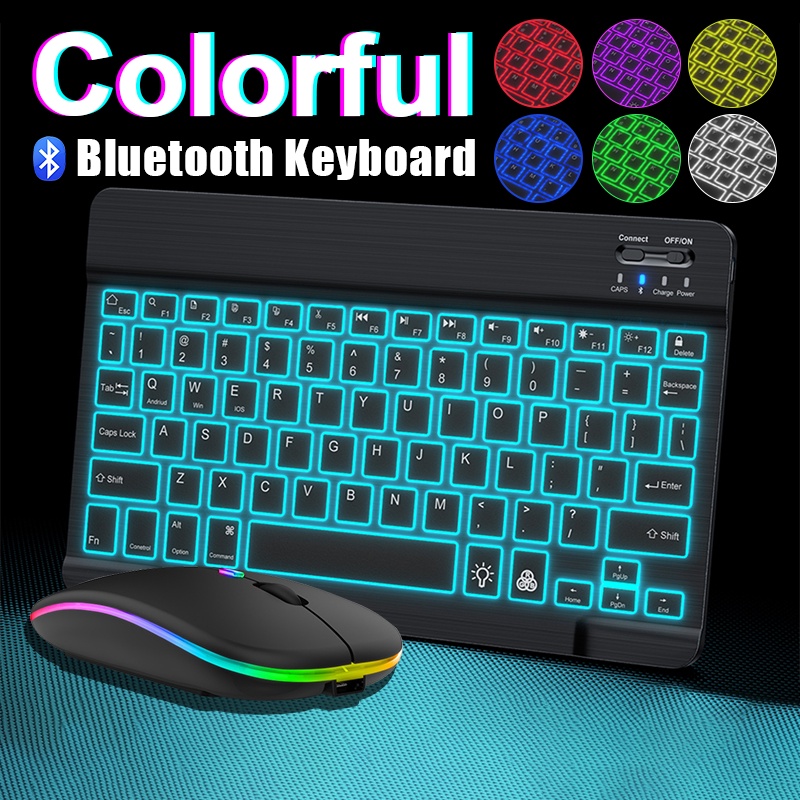 10Inch Backlit Wireless Bluetooth Keyboard and Mouse With light LED For ...