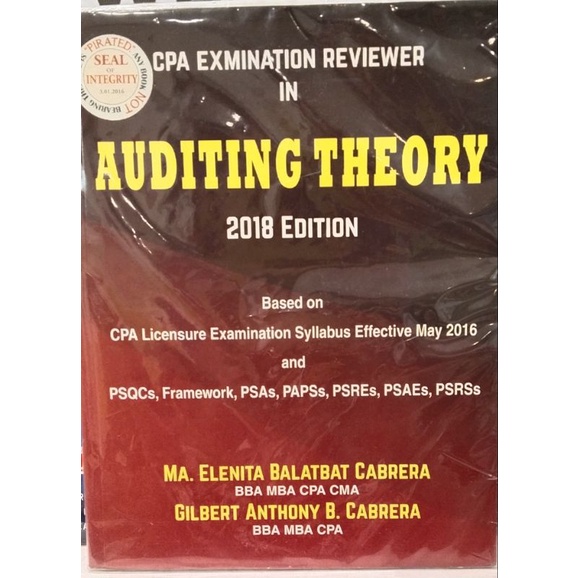 CPA. EXAMINATION REVIEWER IN AUDITING THEORY 2018 EDITION | Shopee ...