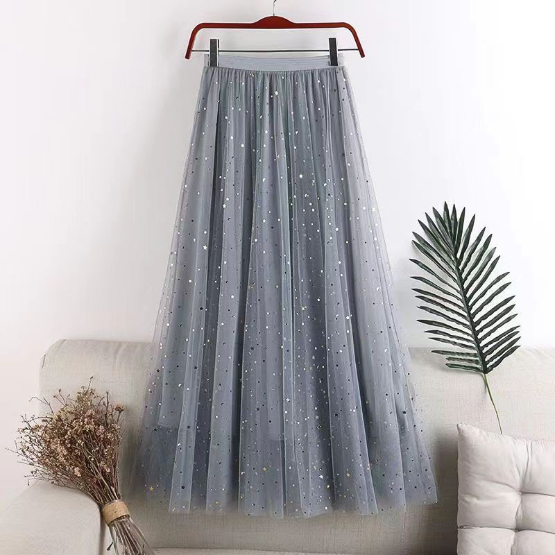 Summer BlingBling Mesh Skirt Fashion A Line Plus Size Elegant Casual