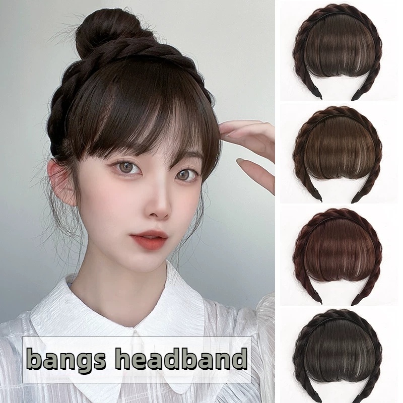 Fashion Girl Wig Headband with Bangs Hair Hoop Bangs Wig Braid