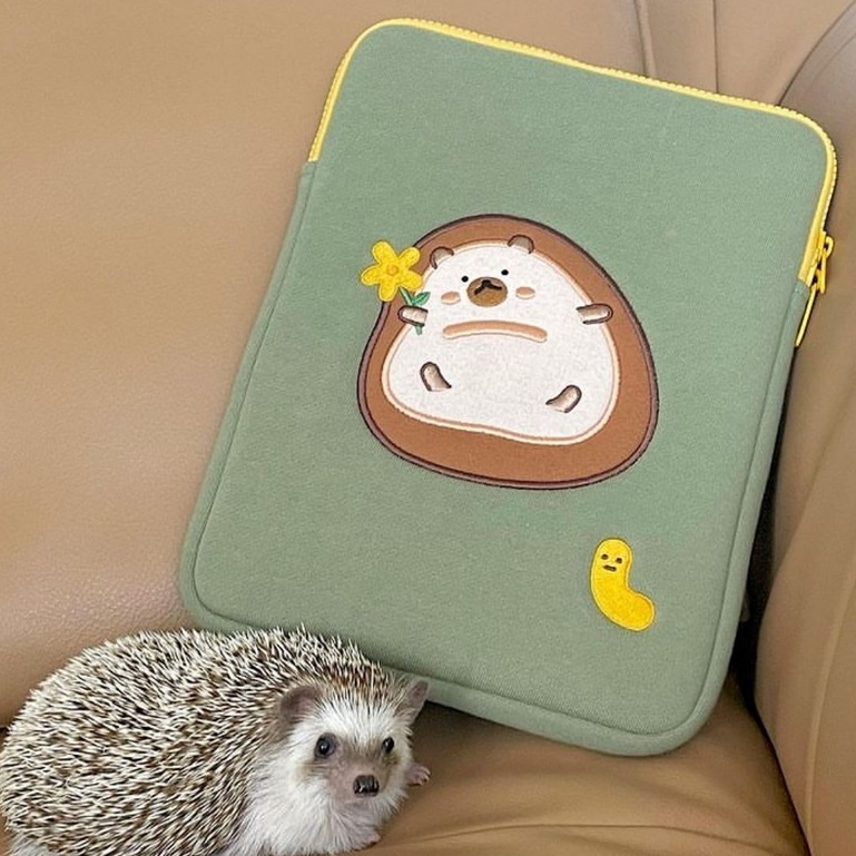 Laptop bag Korean ins avocado color cute hedgehog computer storage bag ...