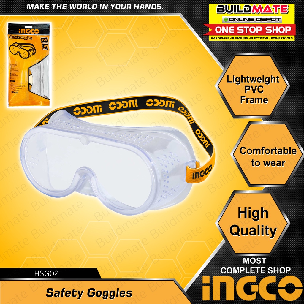 Buildmate x INGCO Safety Goggles Elastic Headband Lightweight PVC Frame ...