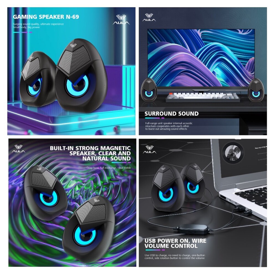 AULA Wind N-69 Gaming RGB 2.0 Desktop Speaker UniPC | Shopee Philippines