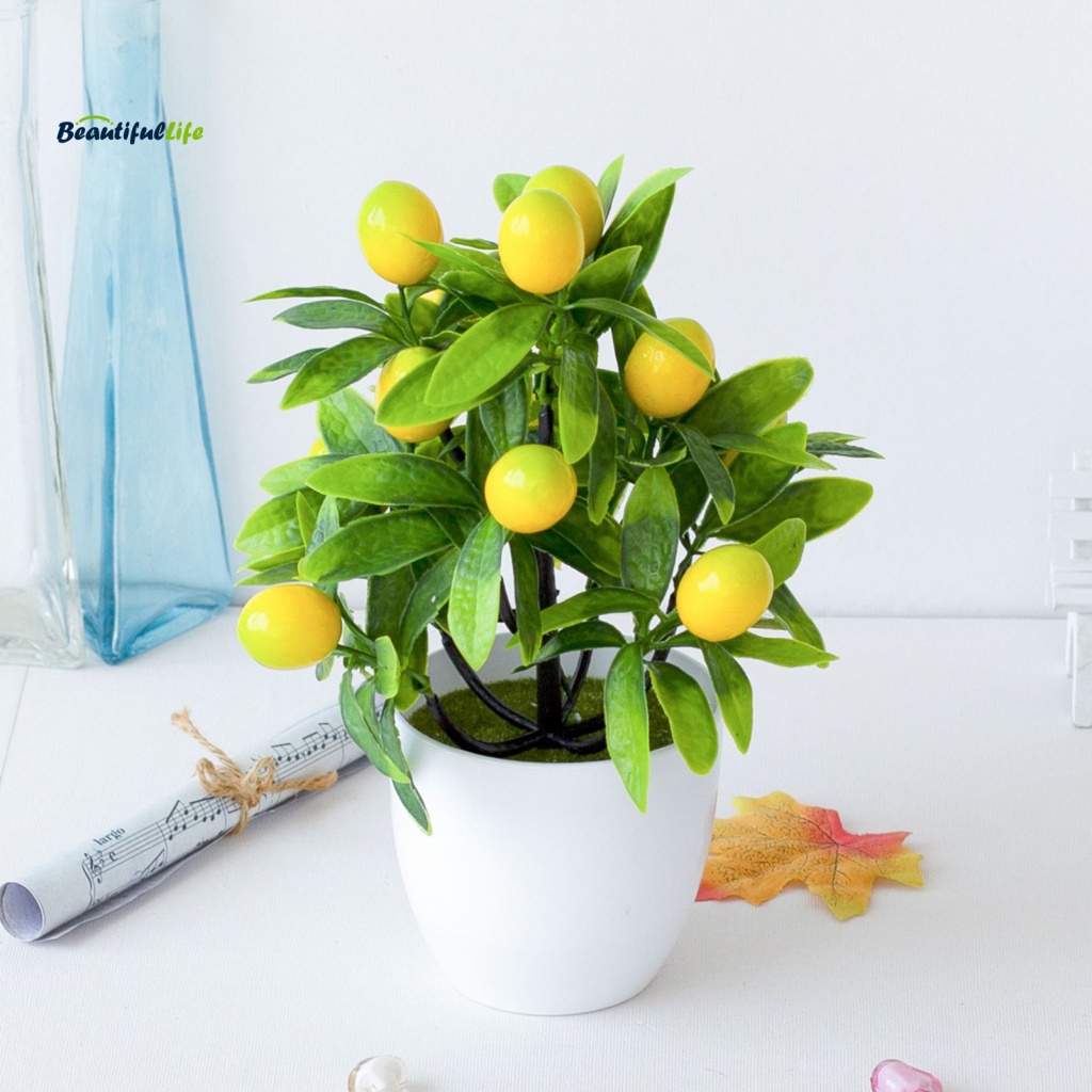 beautifullife Simulation Potted Plant Fake Lemon Tree Bonsai Artificial ...
