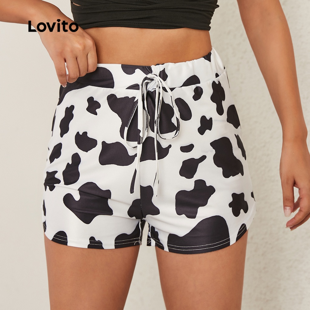 (Ready Stock) Lovito Casual Cow Shorts L20D1340 (Black and White ...