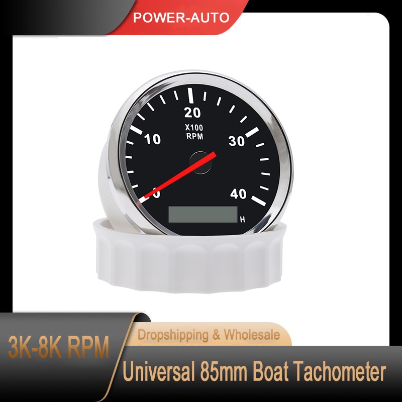 നUniversal 85mm Boat Tachometer Marine Tacho Meter Gauge LCD Hourmeter