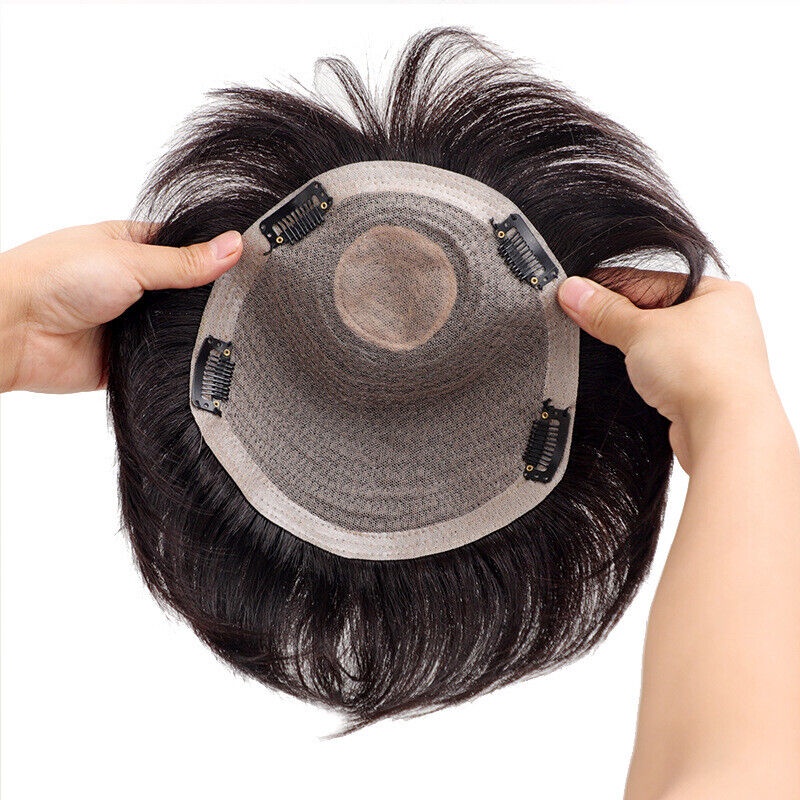 100% Human Hair Topper Toupee For Men Clip Hairpiece Mono Lace Top ...