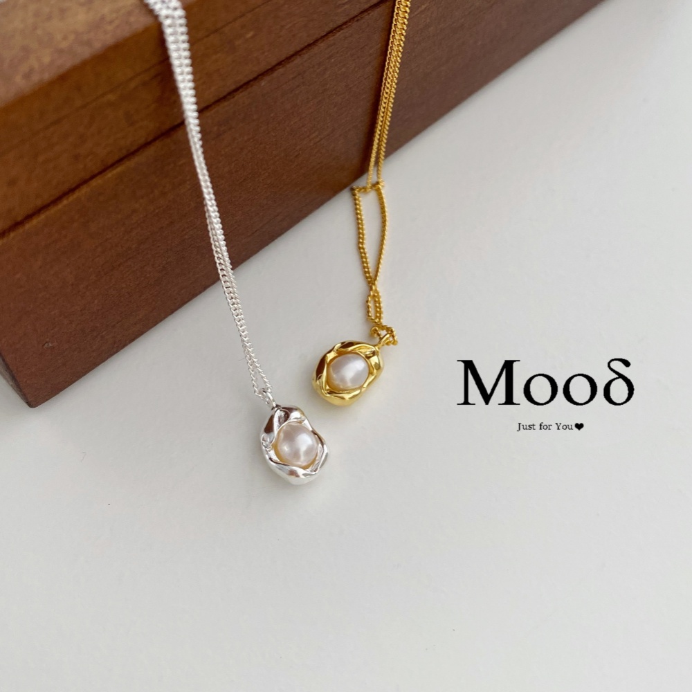 MOOD 18K Gold Plated French Style Pearl Pendant Necklace Female