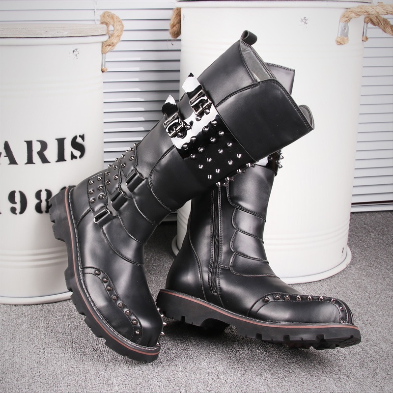 Punk High Biker Boots Men's Platform Martin Fashion Cowboy Boots Rivet ...