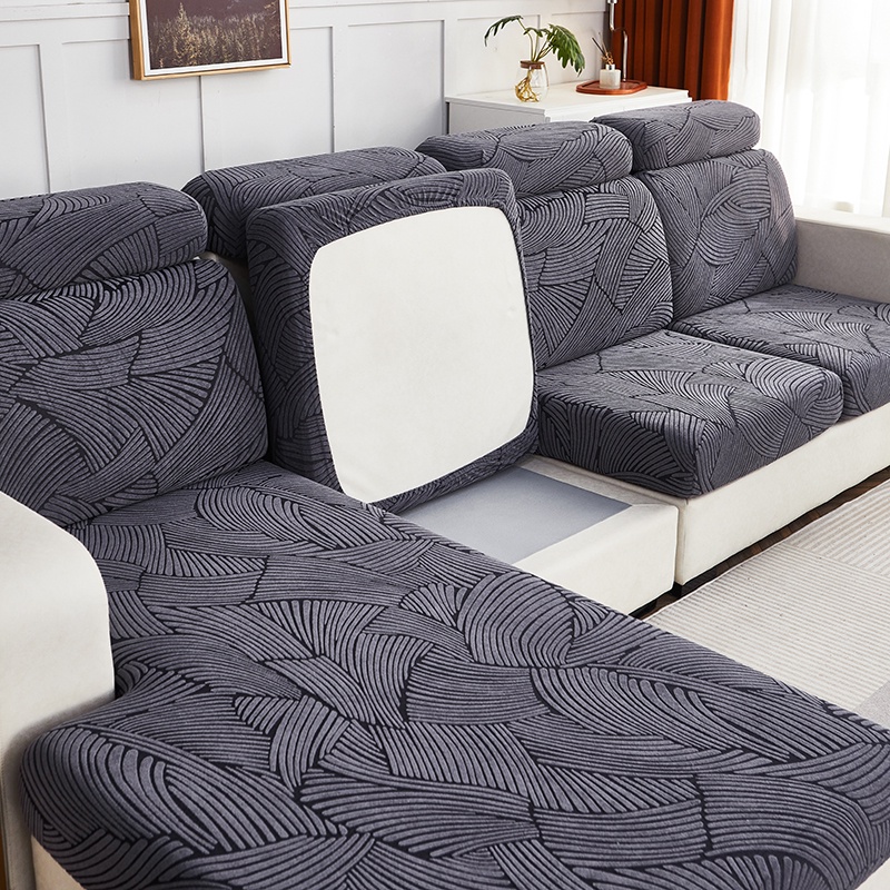 Velvet Sofa Cushion Cover For 2-Seater L-Shaped Couches - Dark Gray, Separated Design-305378