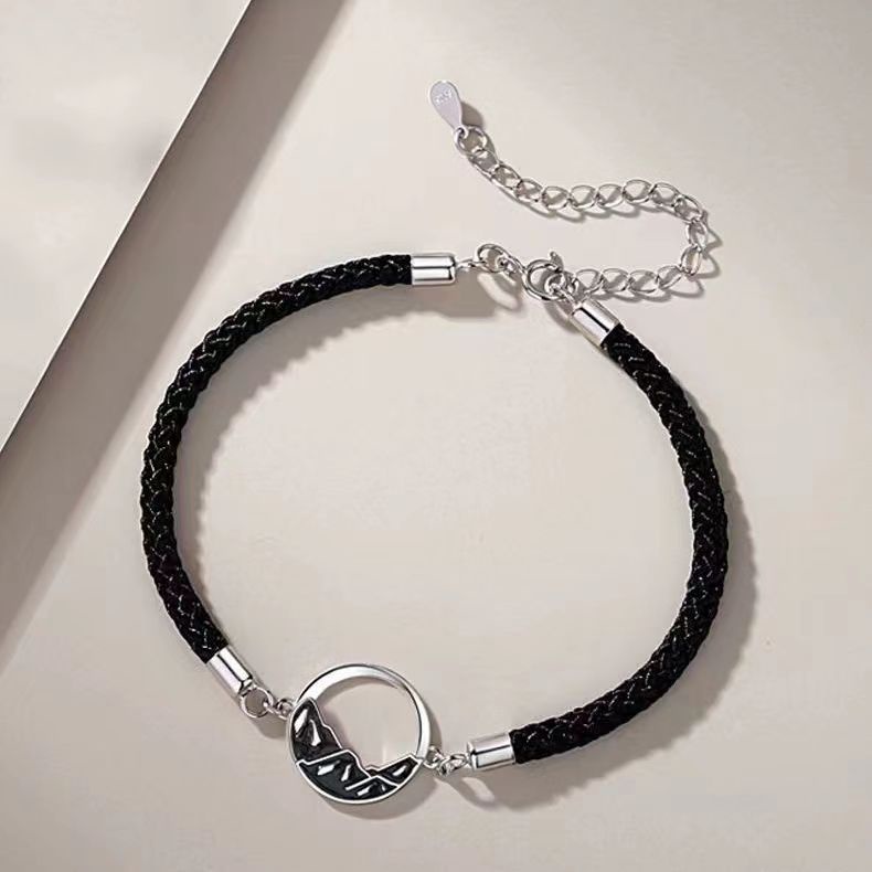 Mountain and Sea 925 Silver Splice Zircon Handmade Woven Rope Couple ...