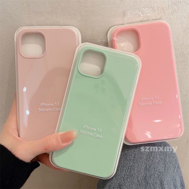 Sand Pink Square Liquid Silicone Case IPhone 14 12 13 11 Pro Max X XS Max  XR Fall-proof Soft Back Cover 14Plus Casing - Main Image
