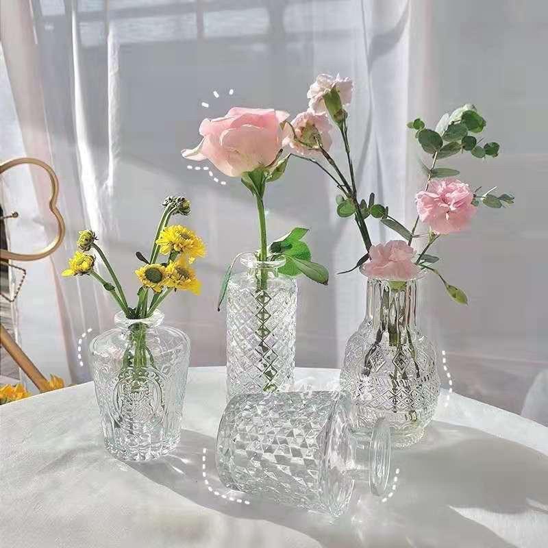 Greek Relief Roman Ins Transparent Patterened Glass Mini Flower Vase