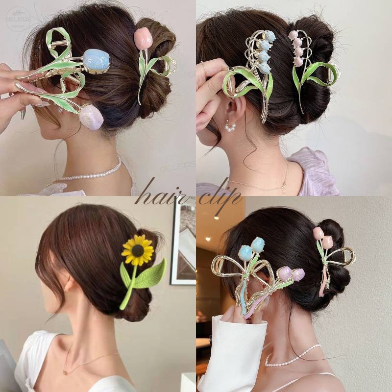 Gentle Tulip Hair Clip Metal Enamel Hair Claw | Shopee Philippines