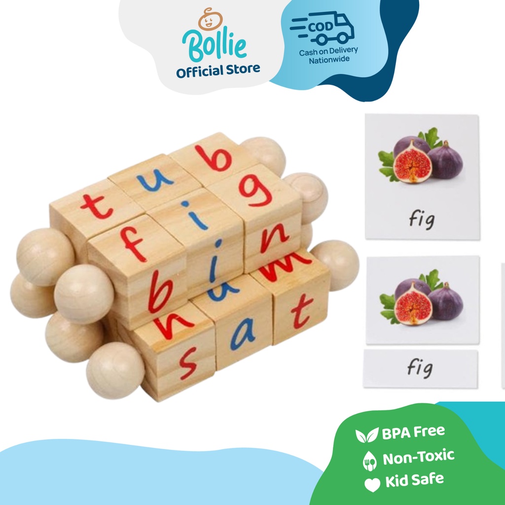 Bollie Baby CVC Phonetic Alphabet Reading Wooden Cubes (Montessori ...