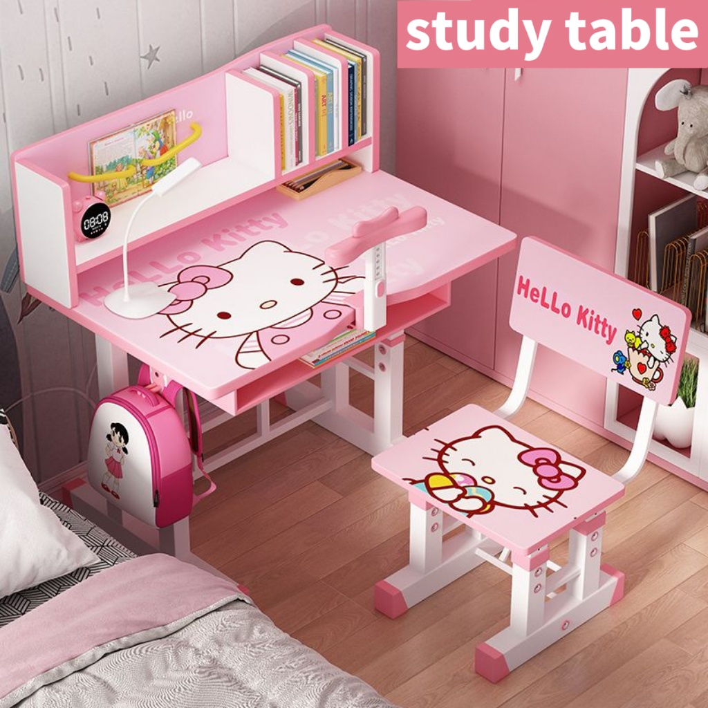 Children's study desk and chair set combination can lift the desk of