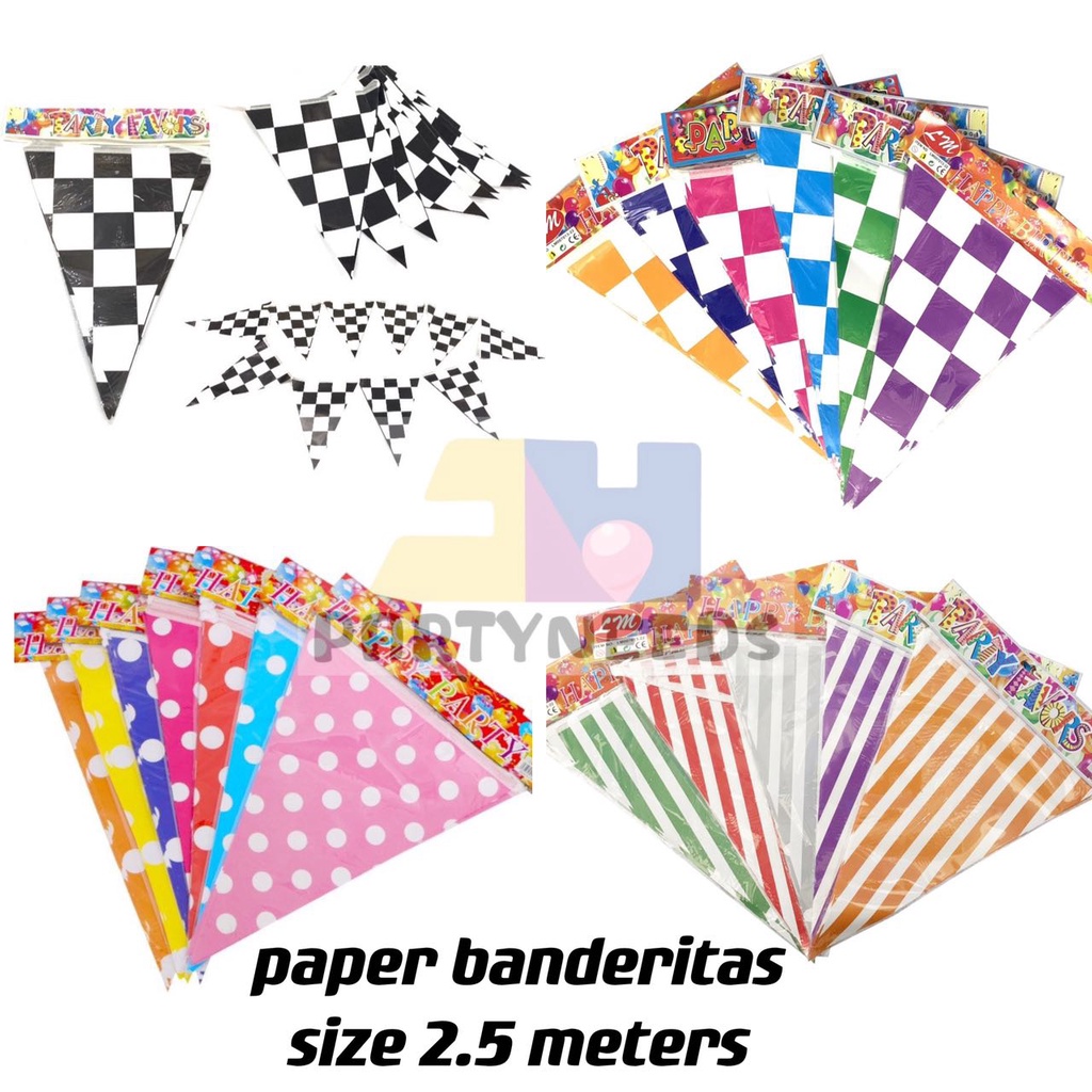 Banderitas Flag Banner 2 5 Meters For Party Decoration Polka Dots Stripe Checkered Partyneeds