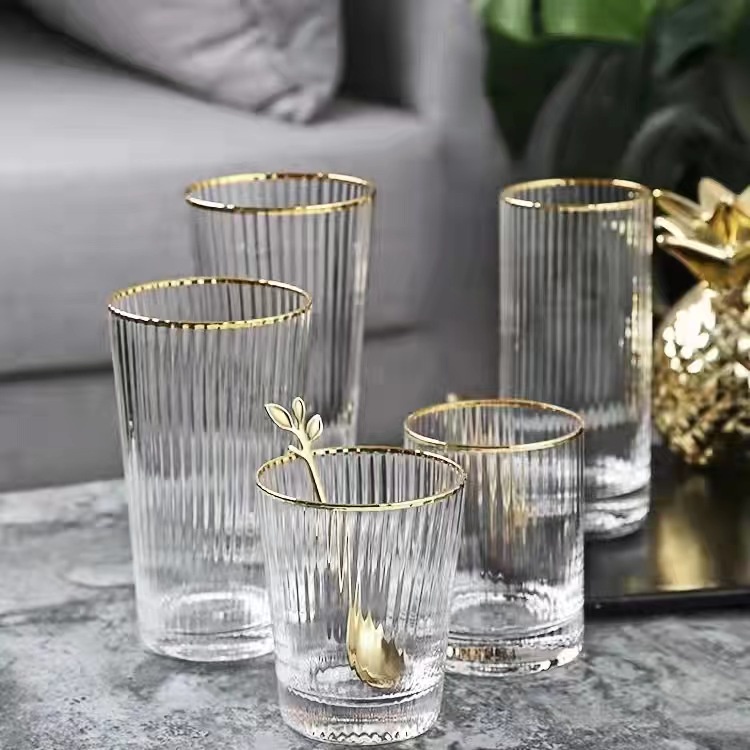 MIXOLOGY Ribbed Gold Rim high Ball Glass Set of 6Pcs