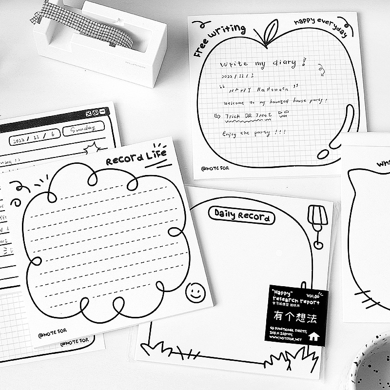 Cdaily|Black White Hand-Painted Notepad Notebook Base Paper Learning ...