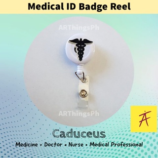 Caduceus Medical Symbol Doctor Nurse EMT Heart Lanyard Reel Badge ID Card  Holder 