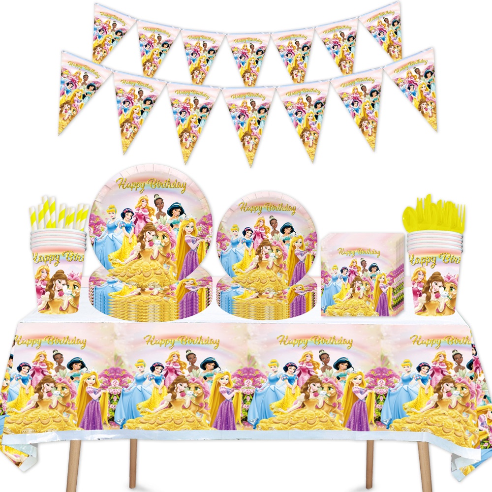 Princess Belle & Aurora Party Supply Kit – Birthday Banner, Plates, Cups, Covers – Unbranded