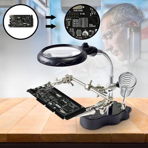 Aid Hand Clip LED Magnifying Soldering Iron Stand Lens Magnifier for ...