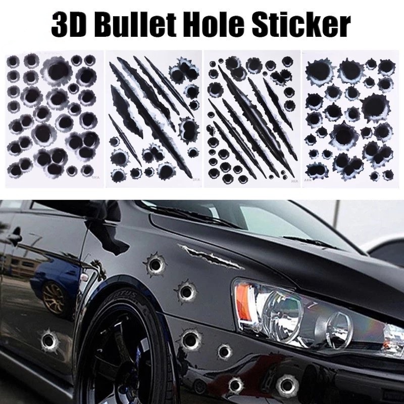 1Pc Motorcycle Realistic DIY Self Adhesive 3D Bullet Hole Fake ...