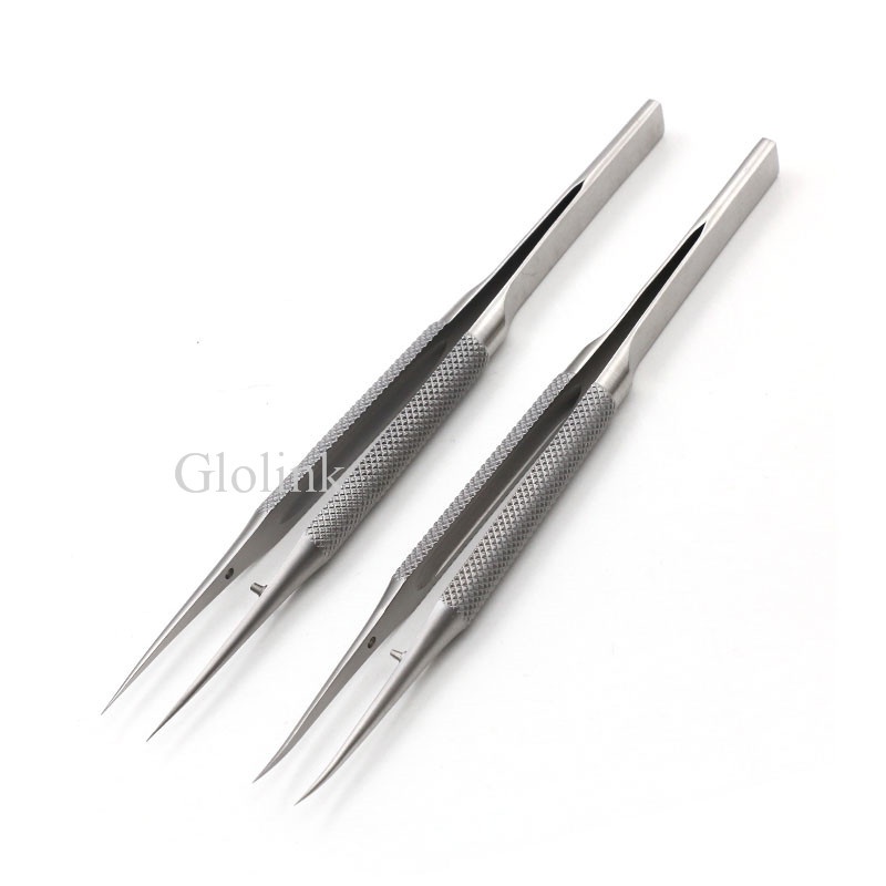 14CM Stainless Steel Round Handle Microscopic Tweezers With Hock Double