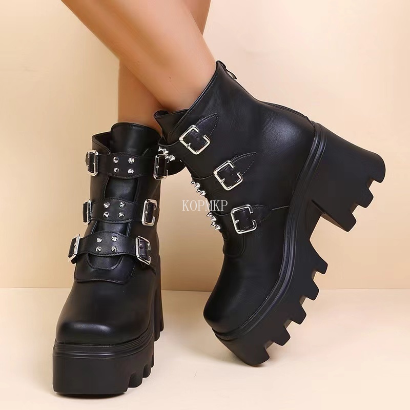 `2023 Sexy Women Ankle Boots Gothic Platform Punk Winter Black High