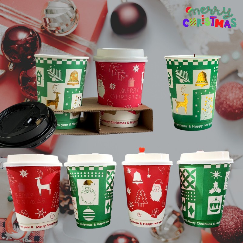 CHRISTMAS COFFEE CUPS (Double Wall 12oz with Lid) 20pcs minimum only ONHAND! Shopee Philippines