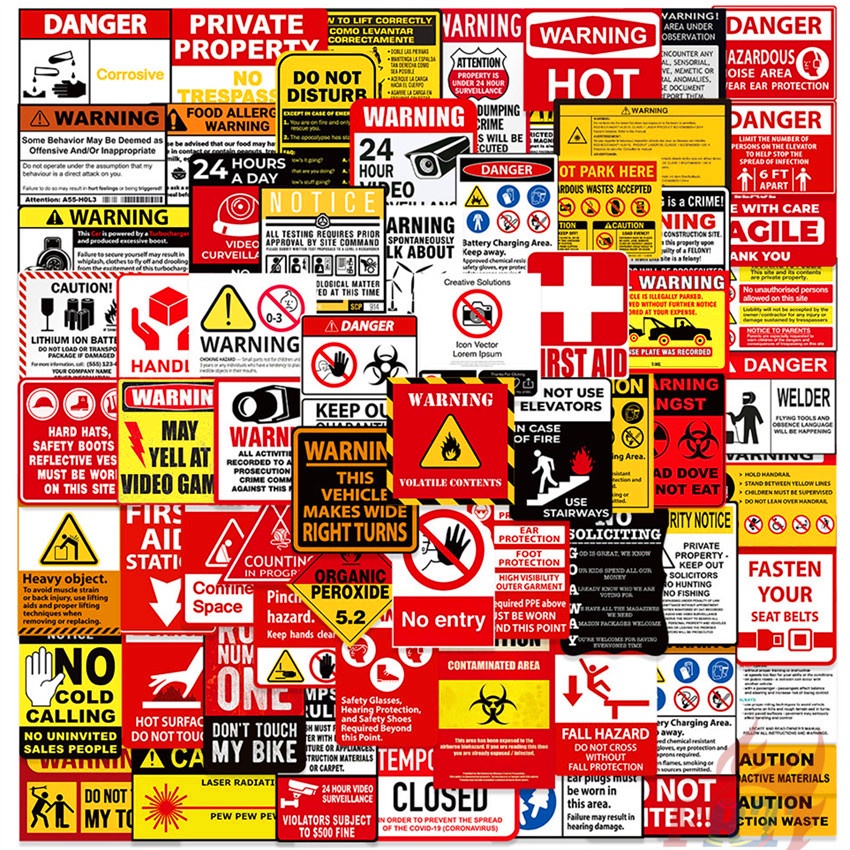 70Pcs/Set Classical Warning Sign Stickers Waterproof DIY Fashion Decals ...